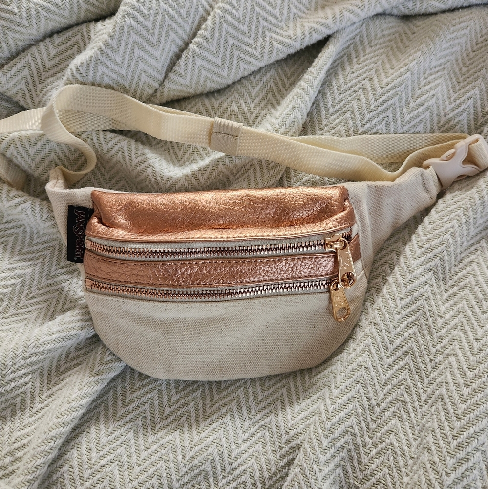JanSport Women's Crossbody Bag in Cream and Rose Gold